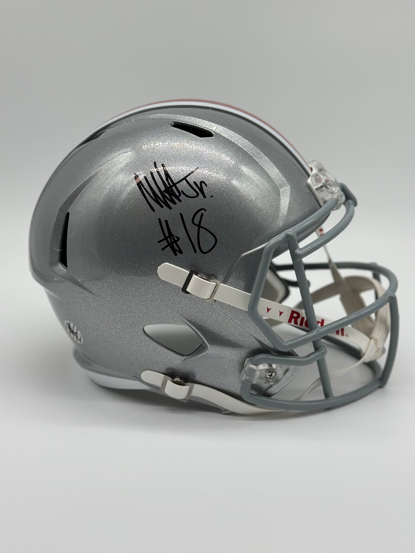 Autographed Marvin Harrison Jr Silver Full Size Authentic Speed Helmet - Riddell