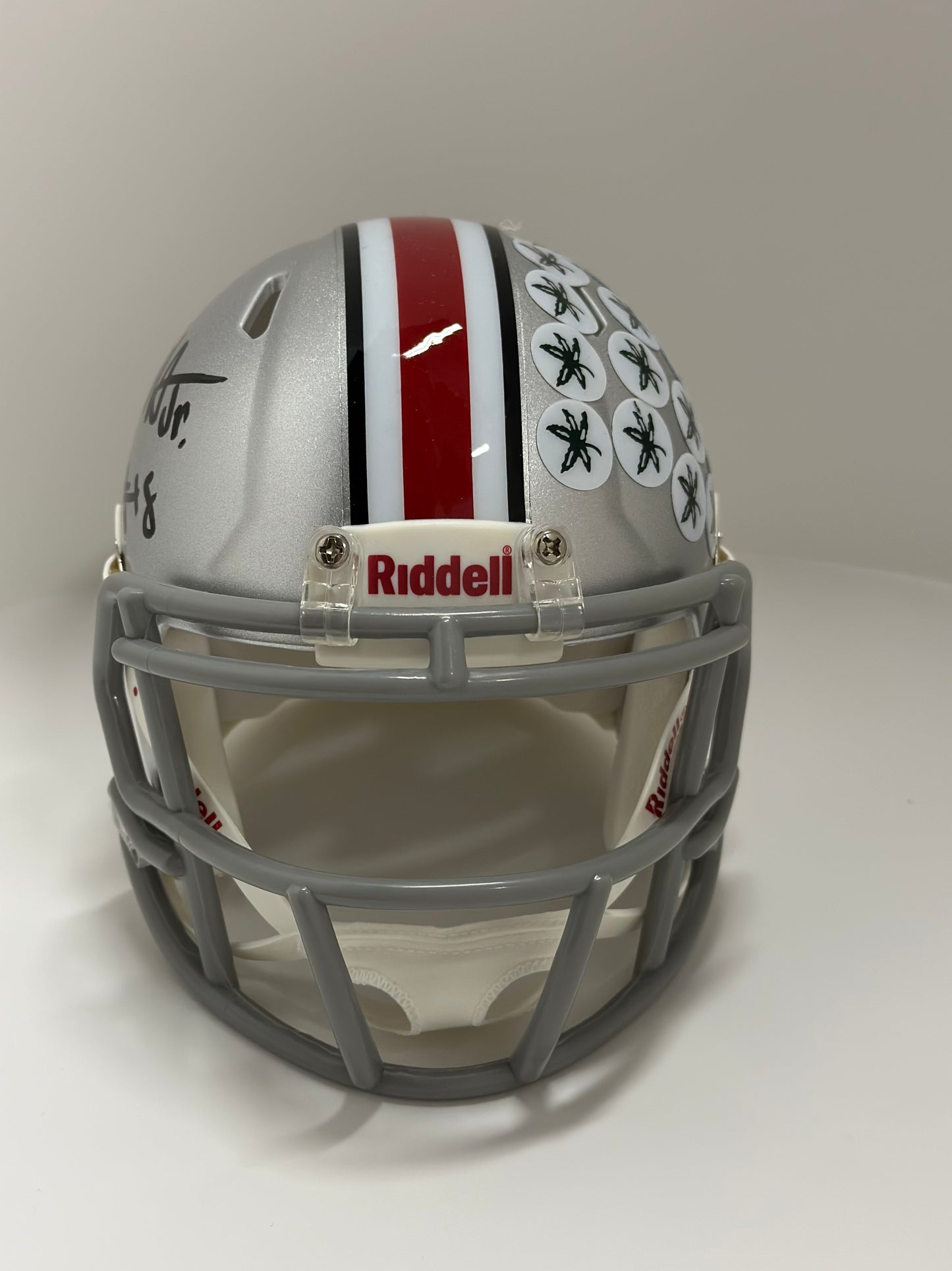 Autographed Marvin Harrison Jr Mini Speed Helmet - Riddell - Silver