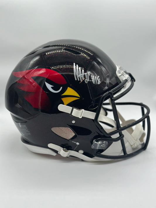 Cardinals Autographed Marvin Harrison Jr Full Size Replica Speed Helmet - Riddell - Matte Black